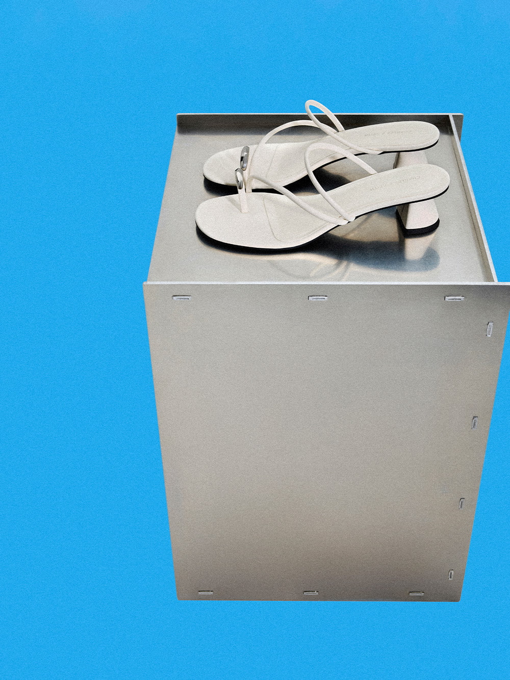 Women’s Metallic-Accent Strappy Toe-Ring Heeled Sandals in chalk - CHARLES & KEITH