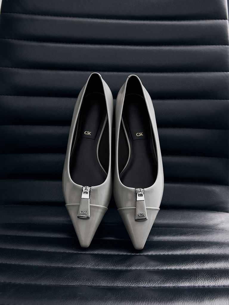 Women’s Tully leather ruched print slingback pumps in grey – CHARLES & KEITH