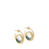 SWAROVSKI CRYSTAL EMERALD STONE FLOATING LOCKET HOOP EARRINGS