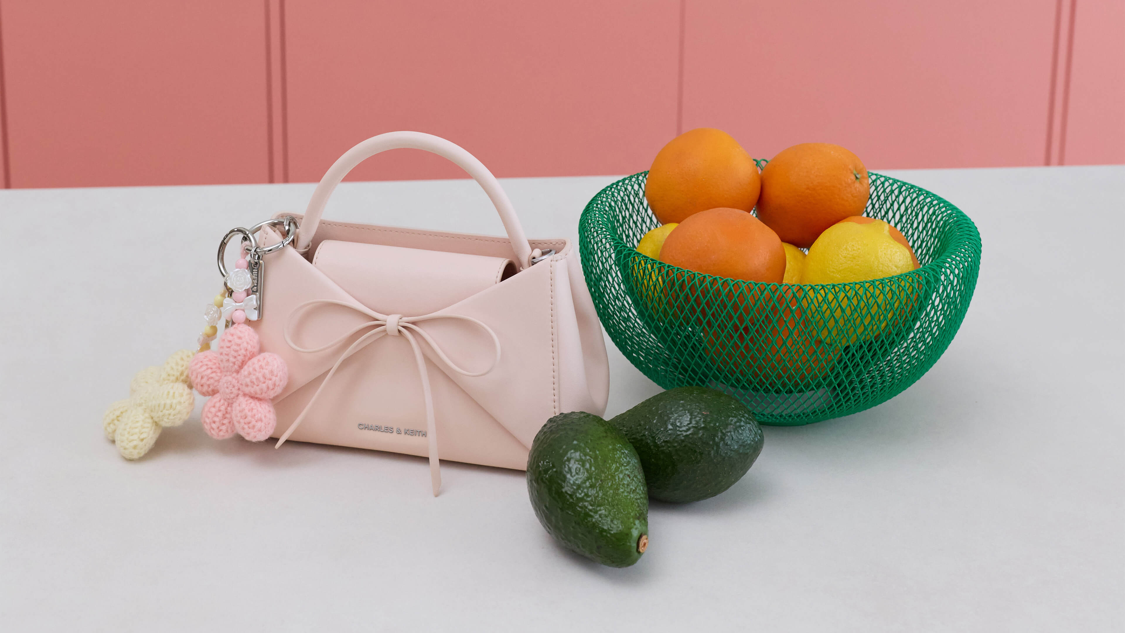 Philomena Raffia Flower Bowling Bag in pale olive - CHARLES & KEITH