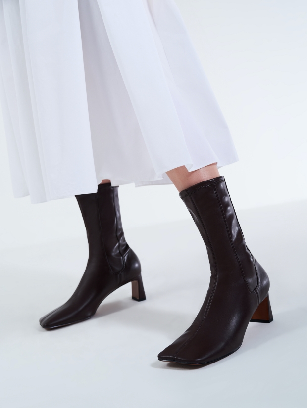 Women’s stitch-trim slip-on calf boots - CHARLES & KEITH