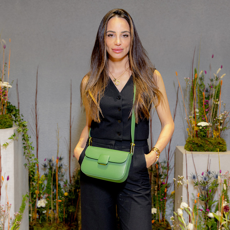 Women’s Koa square push-lock shoulder bag in green, as seen on Zeynab El-Helw - CHARLES & KEITH