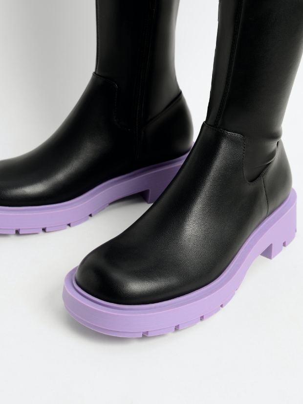 Women’s Rhys coloured sole knee-high boots in purple - CHARLES & KEITH