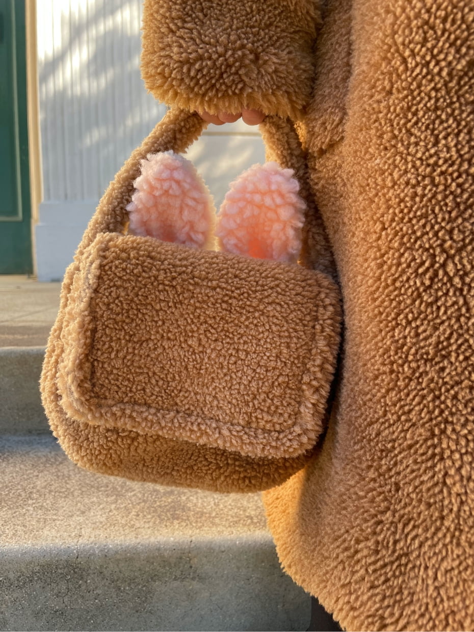 Girls’ furry top handle bag in camel - CHARLES & KEITH