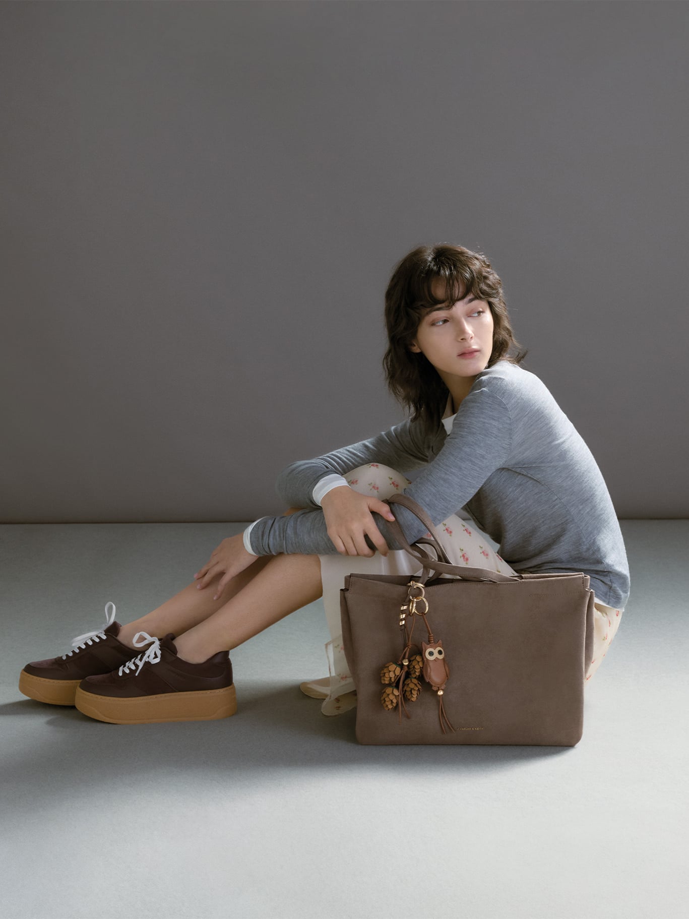 Stone Grey XL Zephyr Tassel Tote Bag  -  CHARLES & KEITH