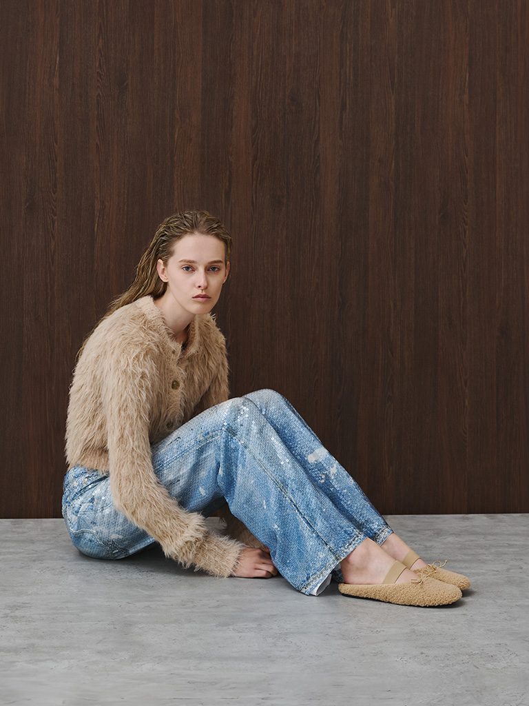 Women's Nancy Faux Shearling Bow Ballet Mules in brown — CHARLES & KEITH