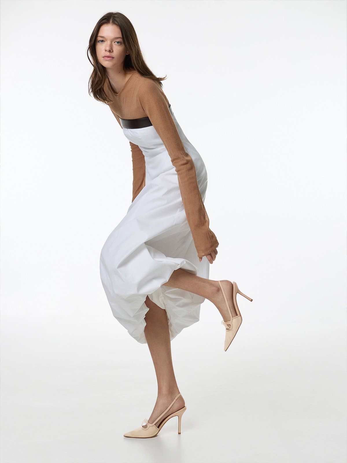 Nude Venetia Mesh Bow Pointed Slingback Pumps  - CHARLES & KEITH