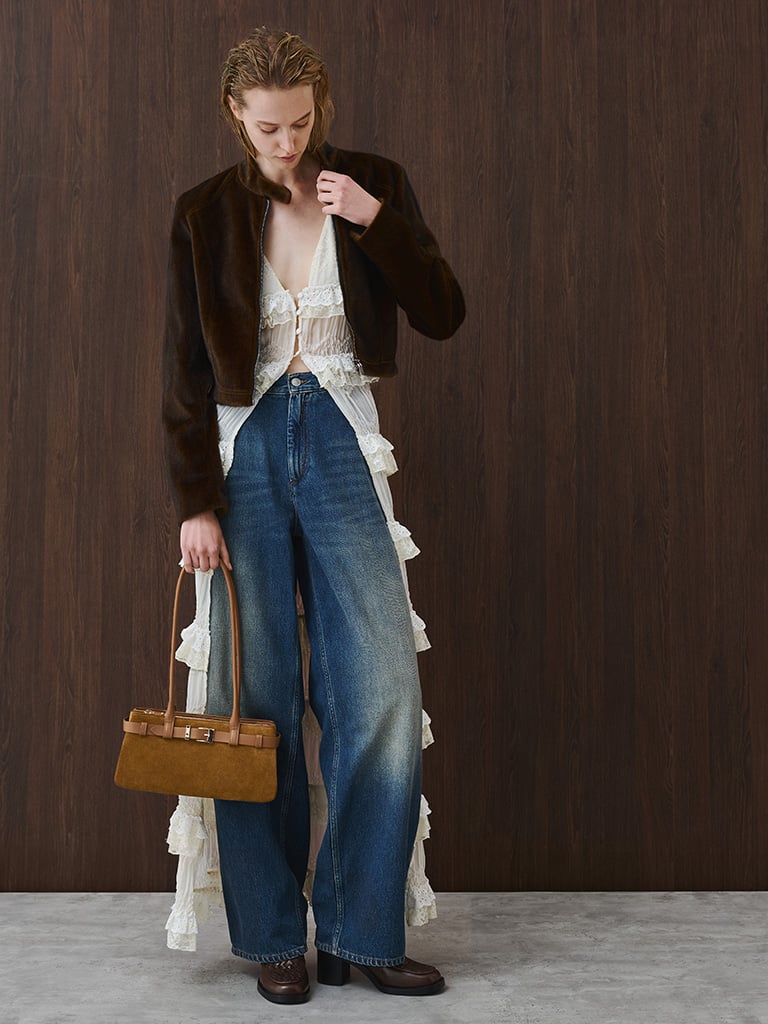 Women's Jody Leather Belted Shoulder Bag in ember brown — CHARLES & KEITH