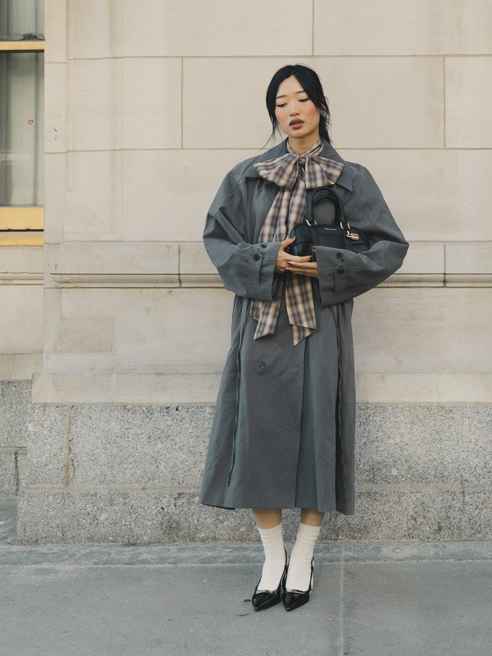 Scottie Bowling Bag and Metallic-Bar Pointed Slingback Pumps - CHARLES & KEITH