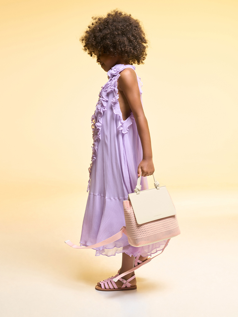 Girls’ Ida knitted front flap backpack in light pink - CHARLES & KEITH