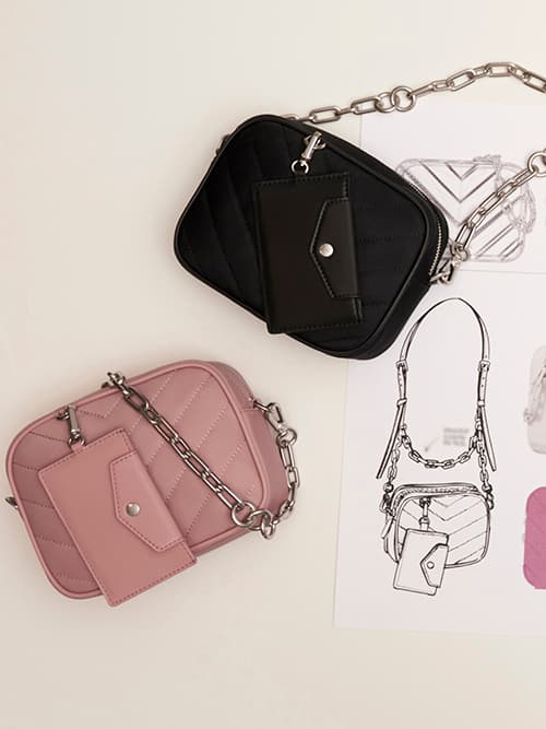 Sonia Recycled Nylon Boxy Bag, Pink, Black