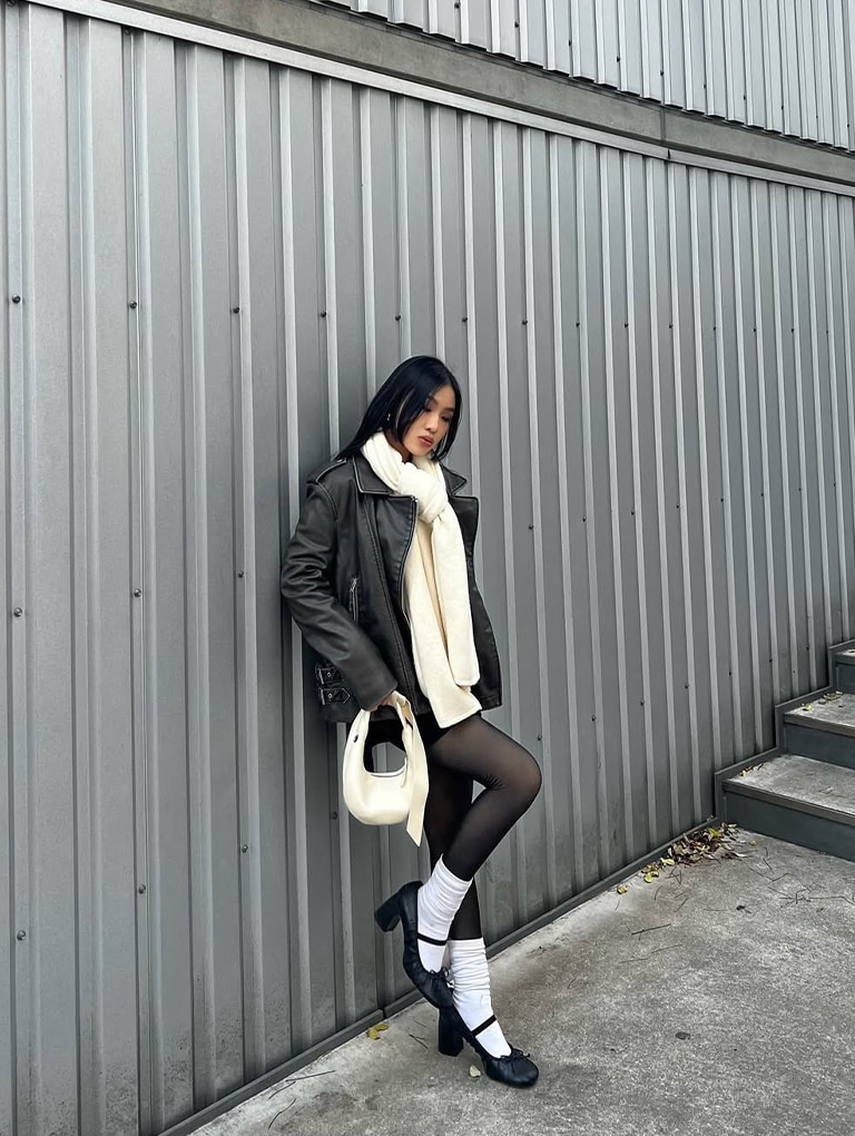 Women’s micro Toni knotted crescent hobo bag and Mino ruched Mary Jane pumps, as seen on Eugene Laurent – CHARLES & KEITH