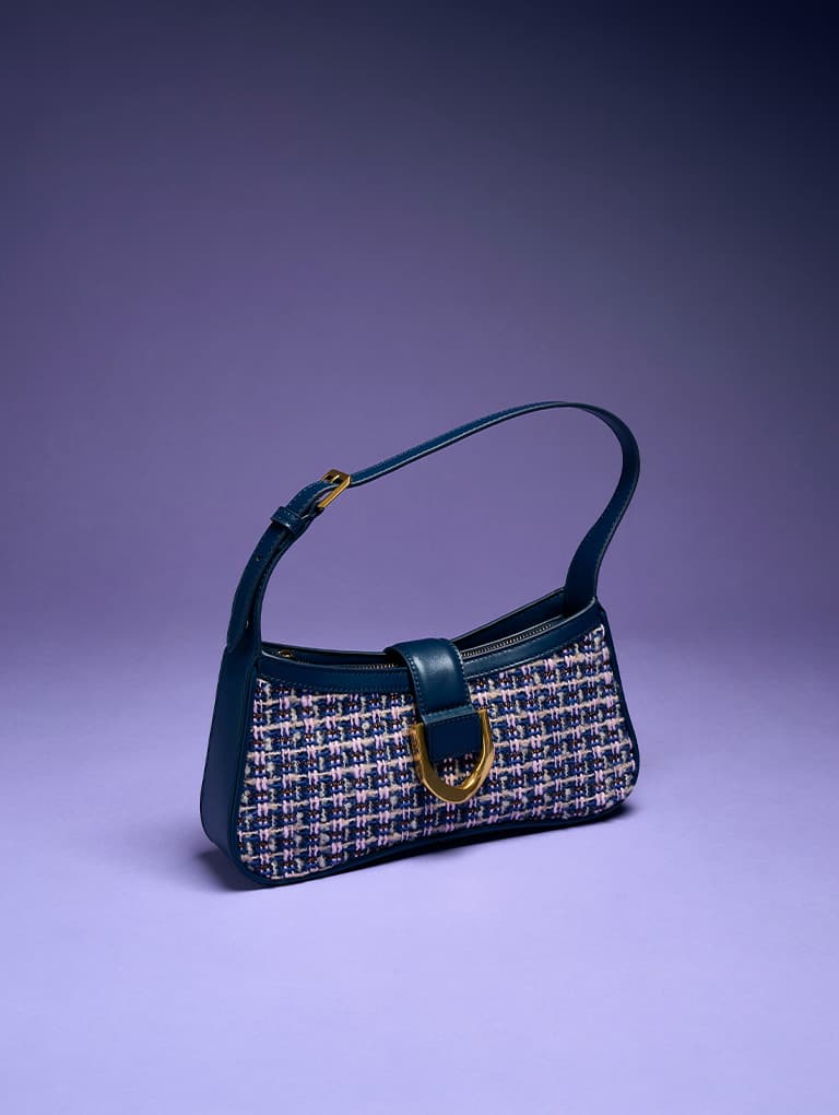 Gabine Curved Shoulder Bag in navy - CHARLES & KEITH