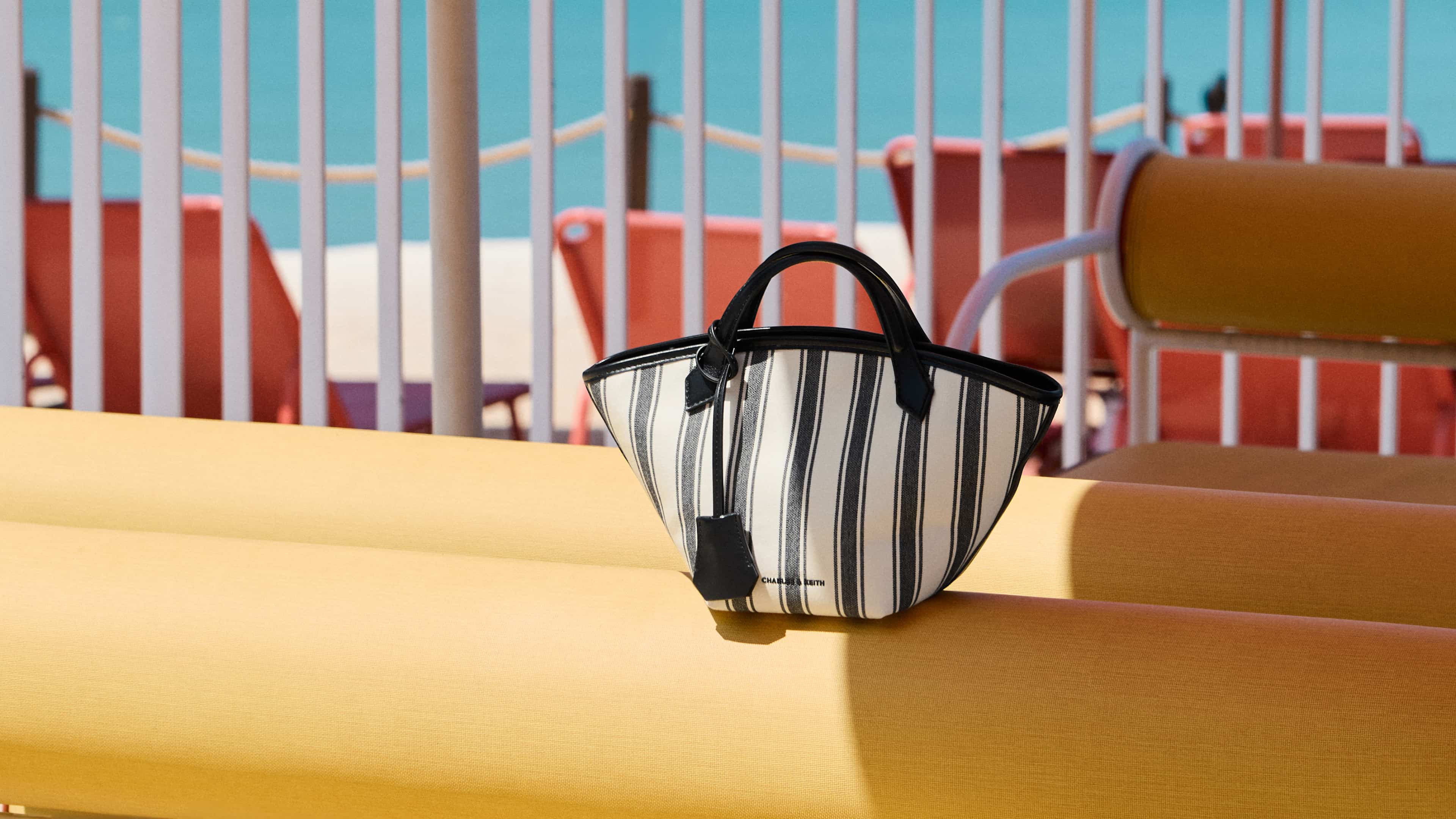 Women’s mini Ivanna canvas striped tote bag - CHARLES & KEITH