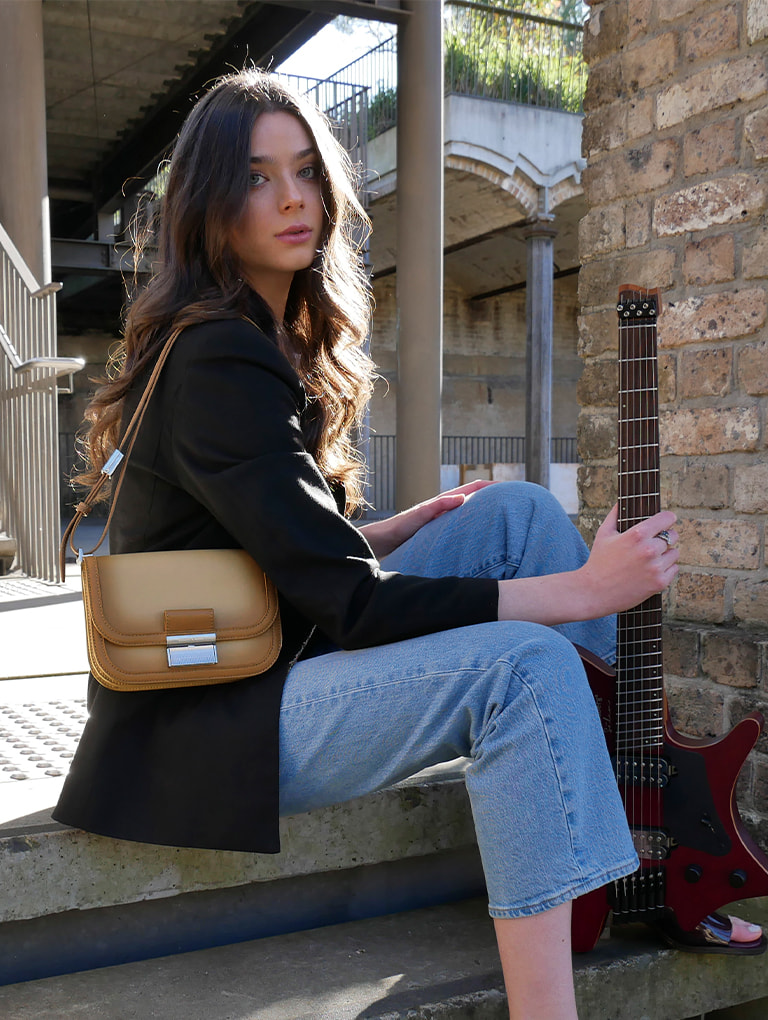 Women’s Charlot bag in sand, as seen on Tash Wolf - CHARLES & KEITH