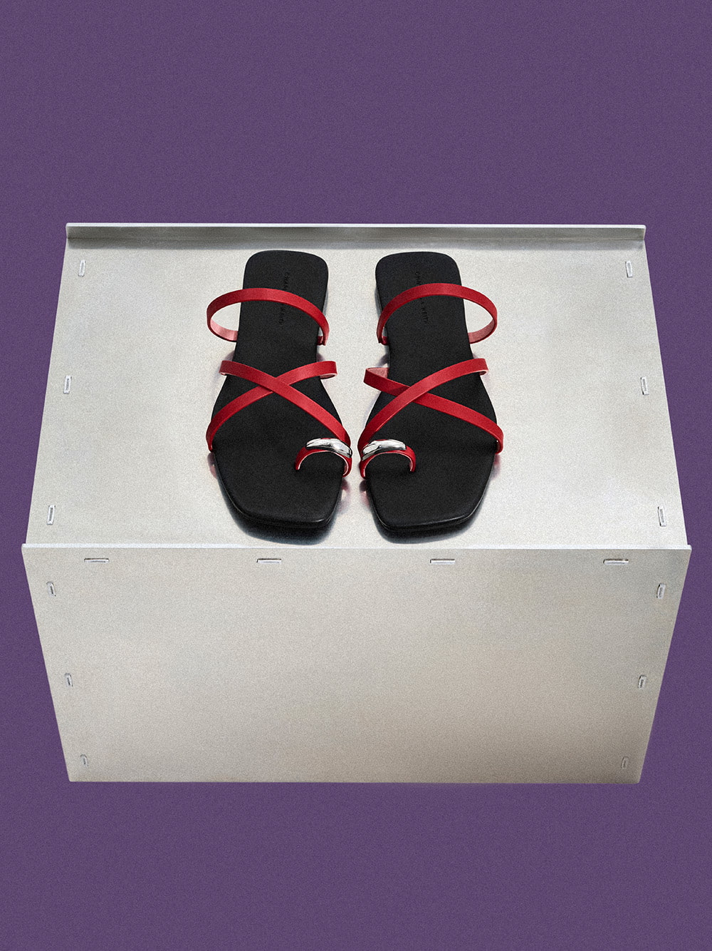 Women’s Metallic-Accent Strappy Toe-Ring Sandals in red - CHARLES & KEITH