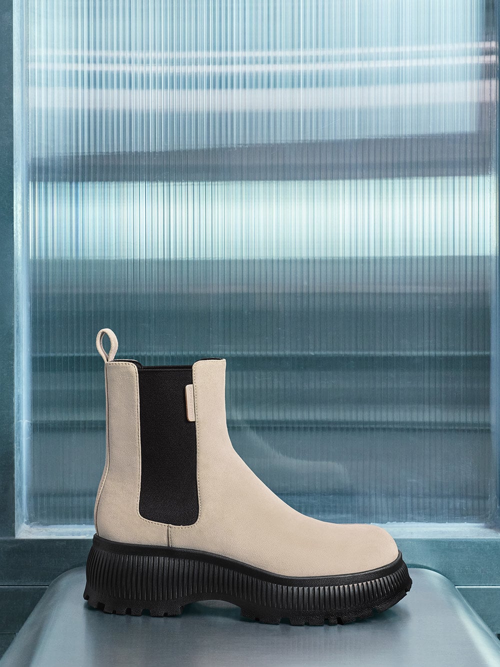 Darra Faux Suede Ridged-Sole Ankle Boots in taupe - CHARLES & KEITH