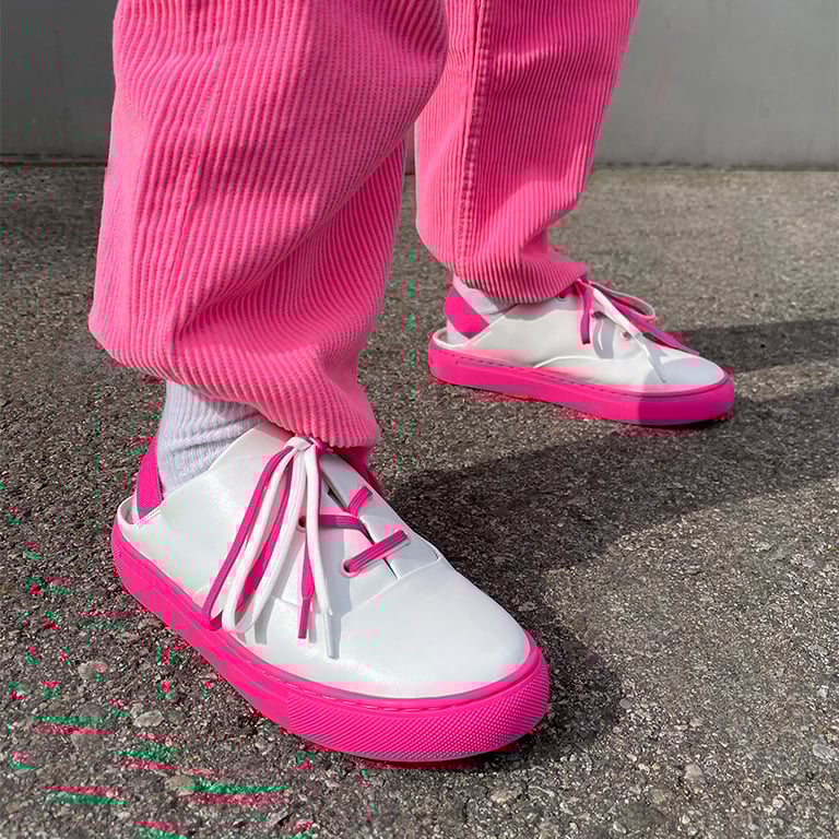 Girls' Two-Tone Lace-Up Sneaker Mules in fuchsia  - CHARLES & KEITH