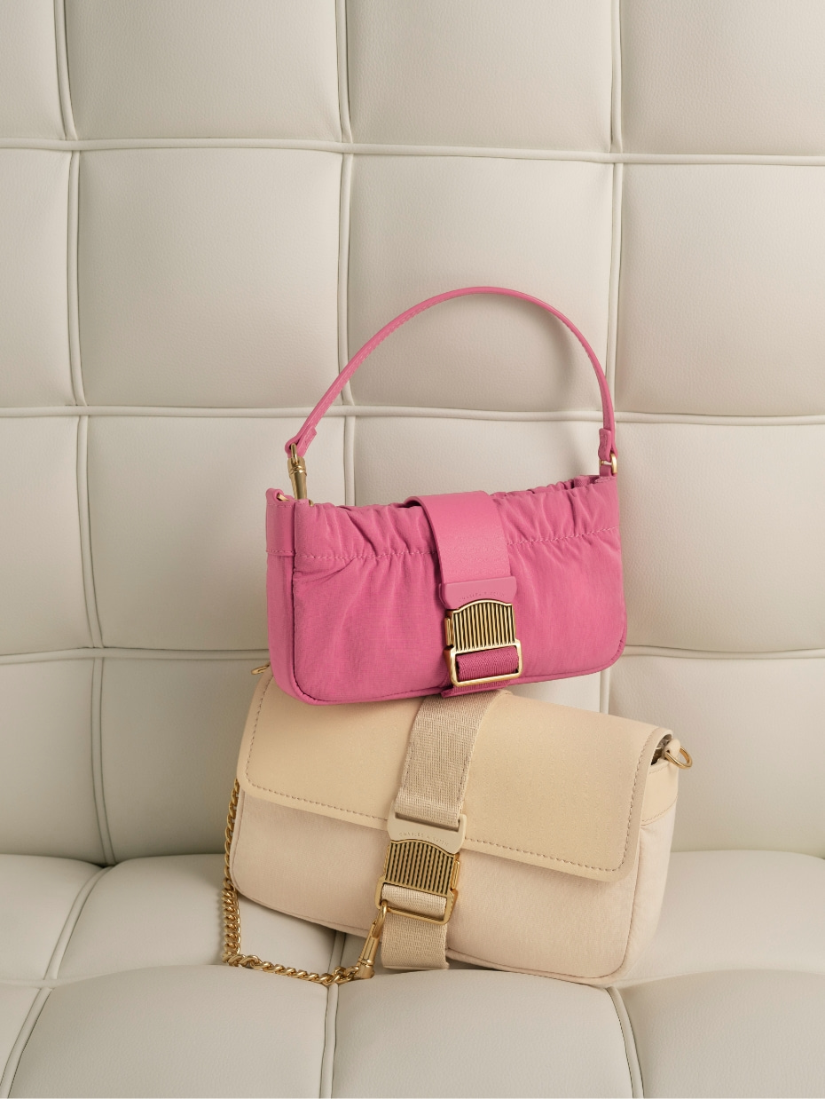 Women’s Aspen ruched phone pouch and Aspen metallic belt buckle shoulder bag - CHARLES & KEITH