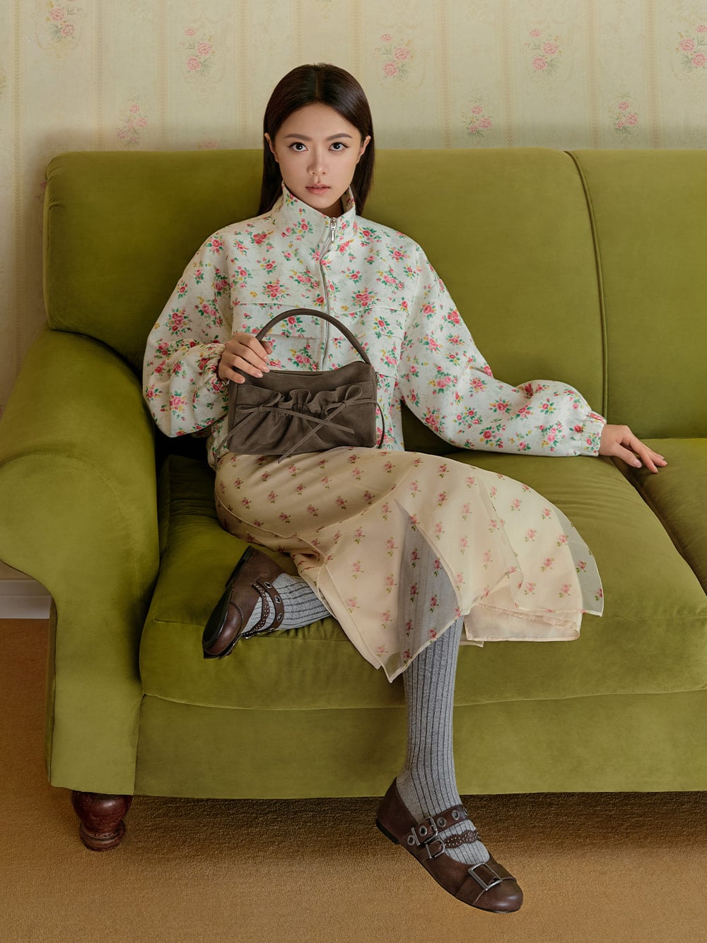 Women’s Aether grommet & stud Mary Jane flats and Reese ruched bow top handle bag - CHARLES & KEITH