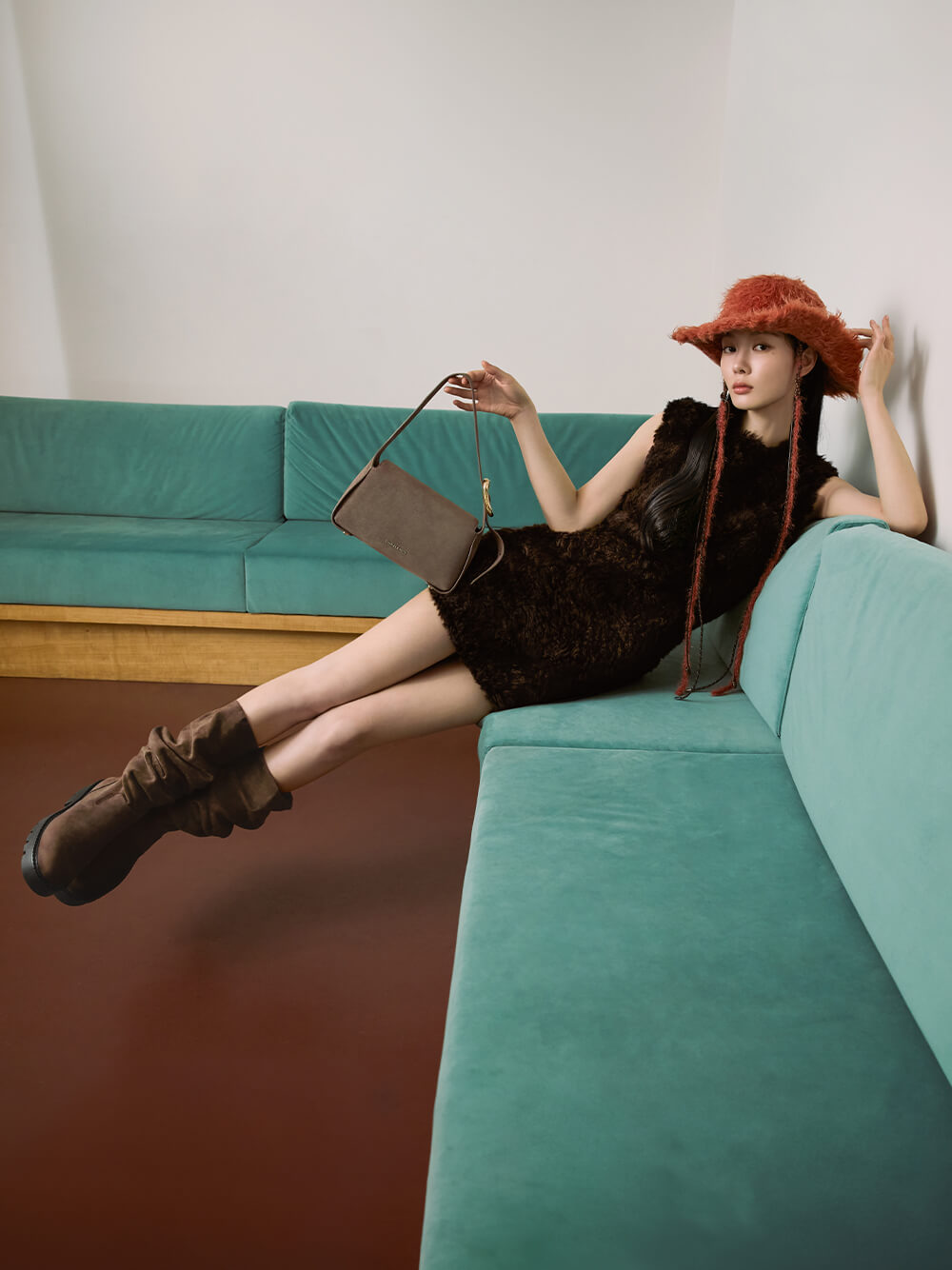 Camilla Faux Suede Thigh-High Boots in dark brown - CHARLES & KEITH