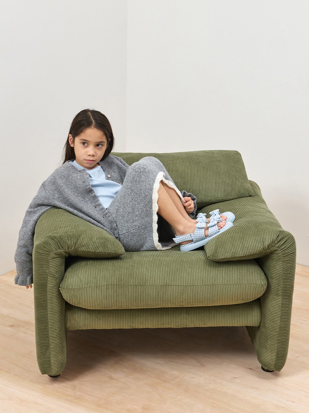 Girls' Gingham Bow Slingback Sandals in light blue - CHARLES & KEITH