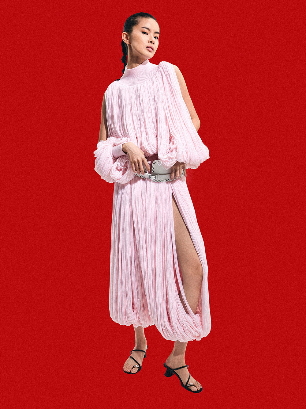 Women’s Metallic-Accent Strappy Toe-Ring Heeled Sandals in black - CHARLES & KEITH