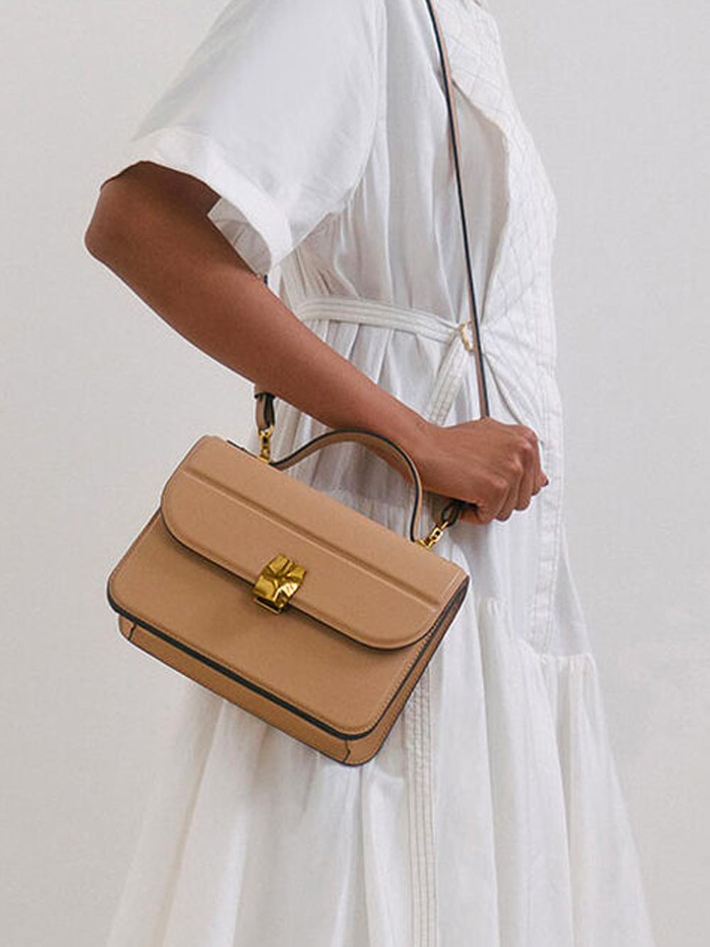 Textured Embellished Push-Lock Bag 