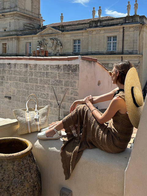 Women’s ankle-strap espadrille flats and striped handles raffia tote bag, as seen on Valentine Barabuffi - CHARLES & KEITH