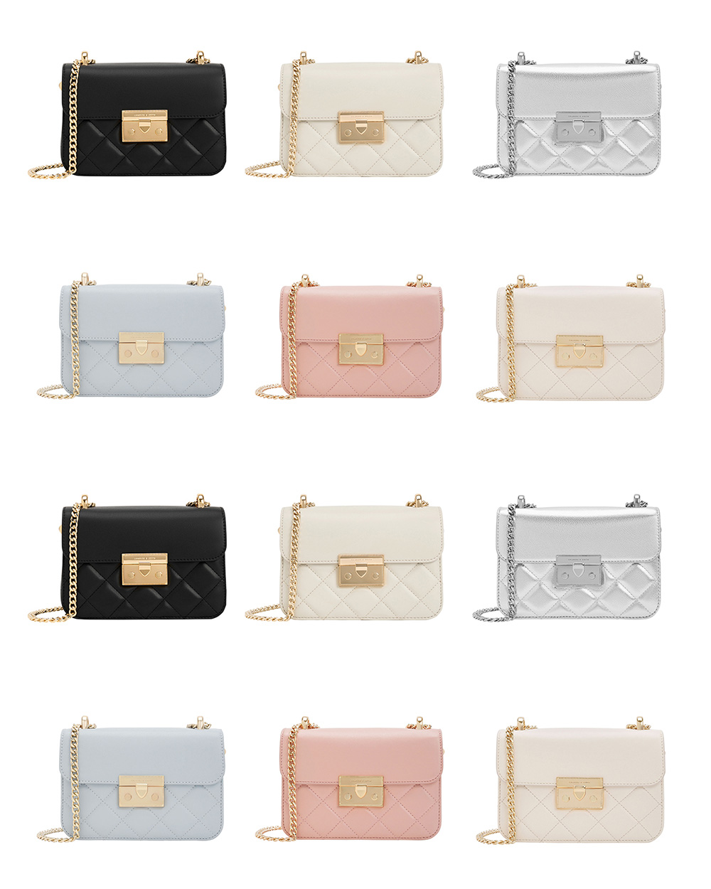 Women’s Alva quilted chain-handle bag in black, cream, light pink, sea salt blue and silver - CHARLES & KEITH