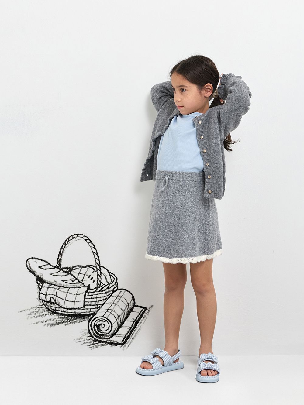 Girls' Gingham Bow Slingback Sandals in light blue - CHARLES & KEITH