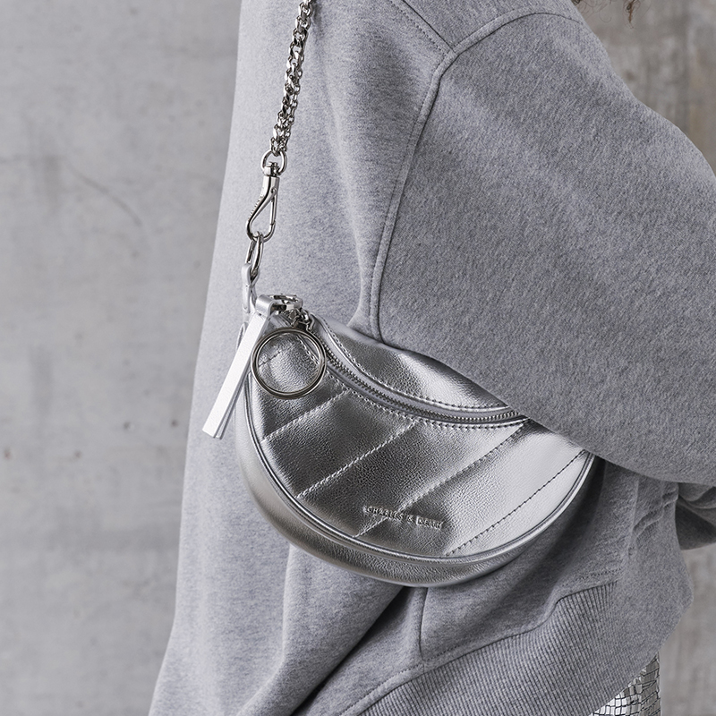 Women’s Philomena Crinkle-Effect Half-Moon Crossbody Bag in silver – CHARLES & KEITH