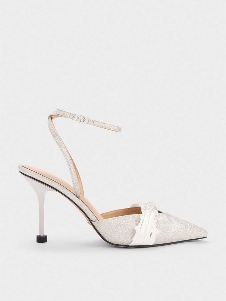 Women’s Beaded Glittered Ankle-Strap Pumps - CHARLES & KEITH