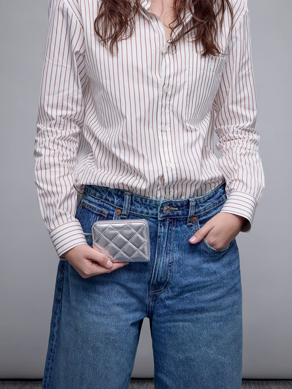 Women’s Alva quilted zip-around wallet in silver - CHARLES & KEITH