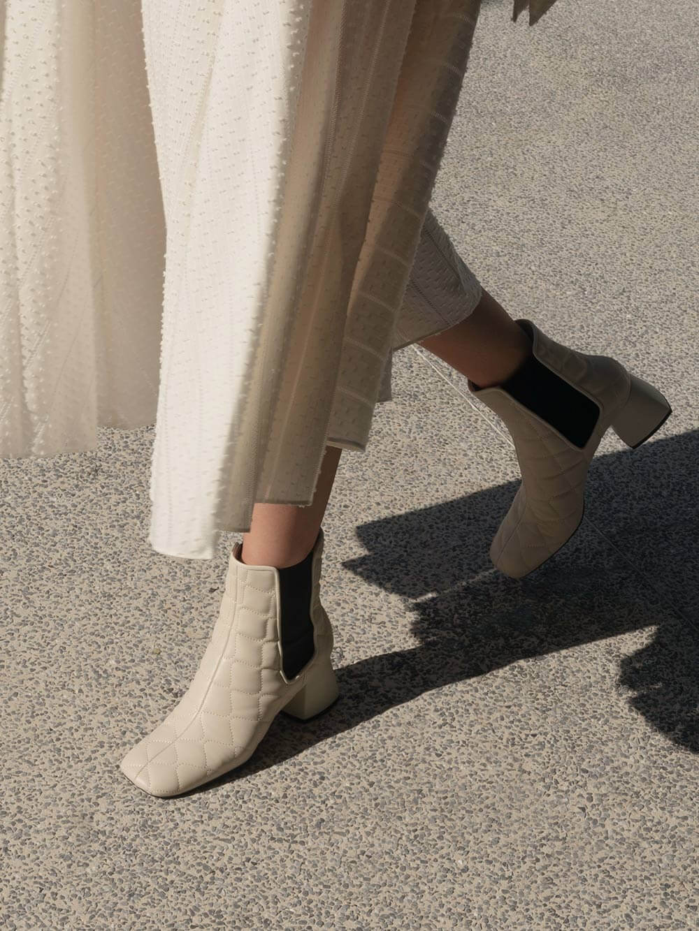 Women's quilted leather Chelsea boots in chalk - CHARLES & KEITH