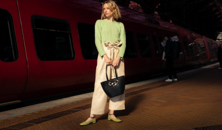 Women’s chunky chain ankle ballerina flats and Layla chain link tote bag, as seen on Pernille Rosenkilde - CHARLES & KEITH