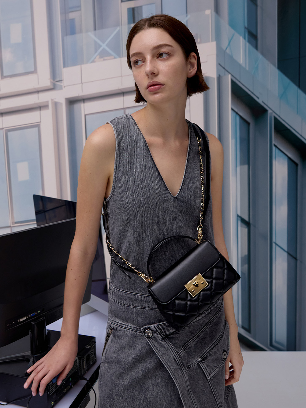 Women’s Alva quilted top handle bag in black - CHARLES & KEITH