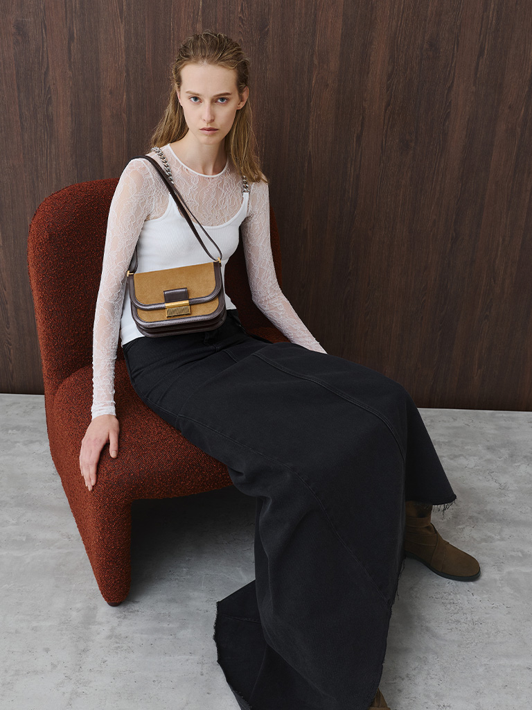 Women's Charlot Recycled Suede Bag in sand — CHARLES & KEITH