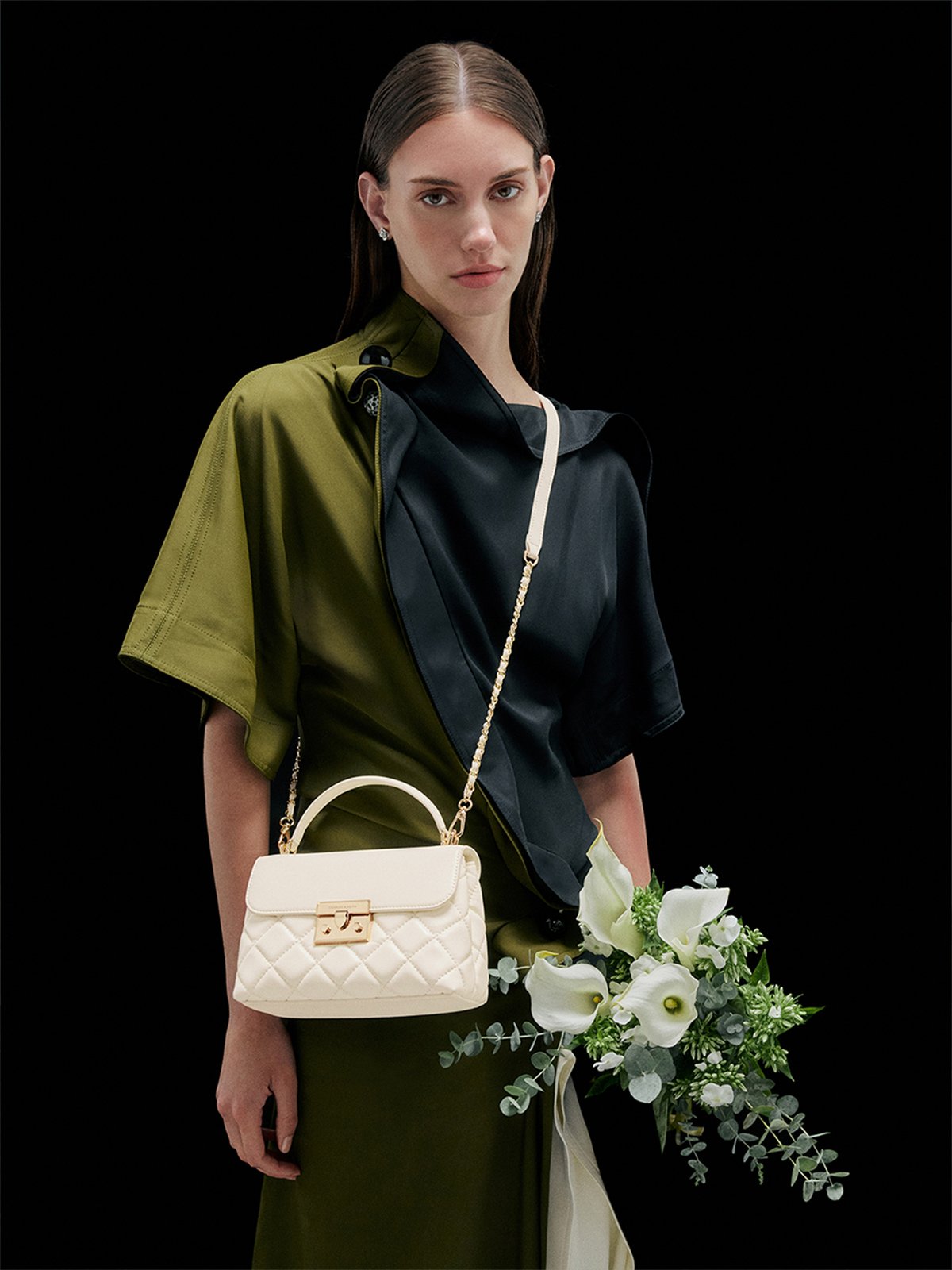 Cream Alva Quilted Top Handle Bag - CHARLES & KEITH