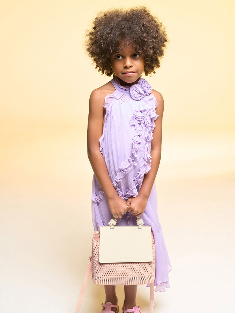 Girls’ Ida knitted front flap backpack in light pink - CHARLES & KEITH