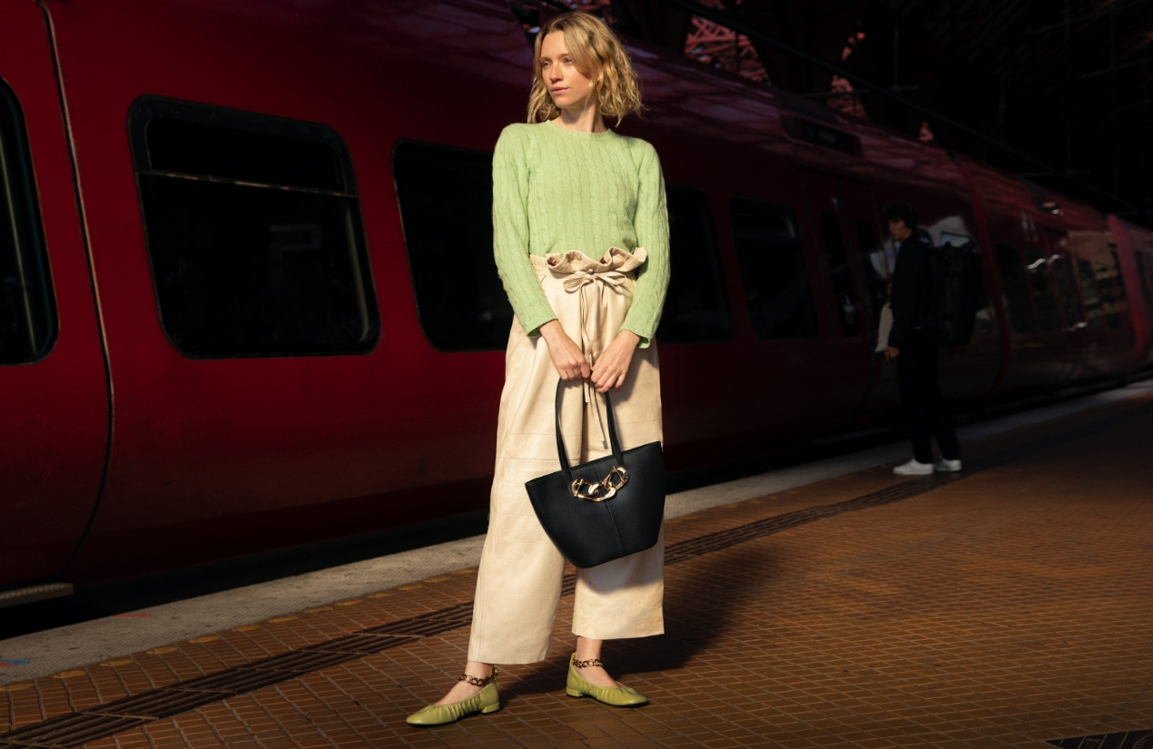 Women’s chunky chain ankle ballerina flats and Layla chain link tote bag, as seen on Pernille Rosenkilde - CHARLES & KEITH