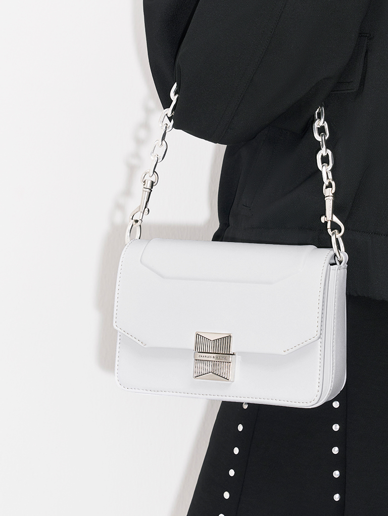 Women’s Halinda Metallic Accent Boxy Bag in white - CHARLES & KEITH