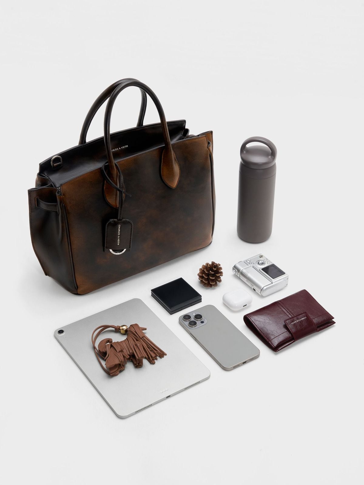 Brown Large Ginevra Tote Bag - CHARLES & KEITH