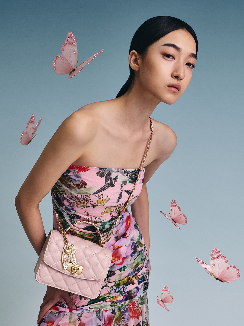 Gift Set: Cressida Quilted Top Handle Bag With Bag Charms - CHARLES & KEITH