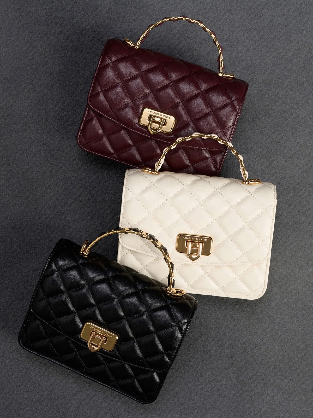 Black Cressida Quilted Top Handle Bag  - CHARLES & KEITH 