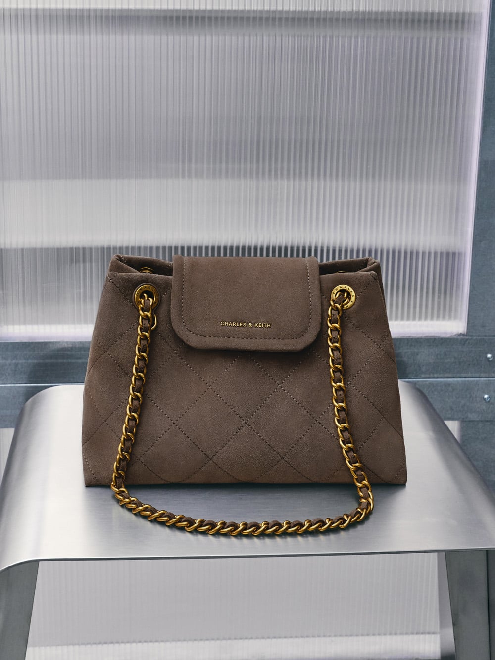 Apfra Quilted Shoulder Bag in stone grey - CHARLES & KEITH