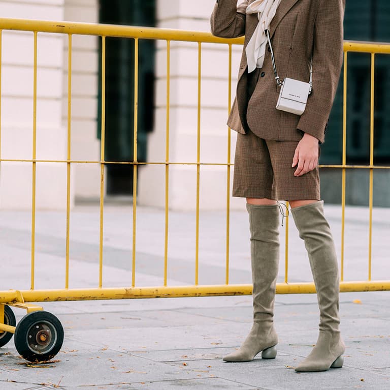Women’s textured thigh-high boots and boxy crossbody bag – CHARLES & KEITH
