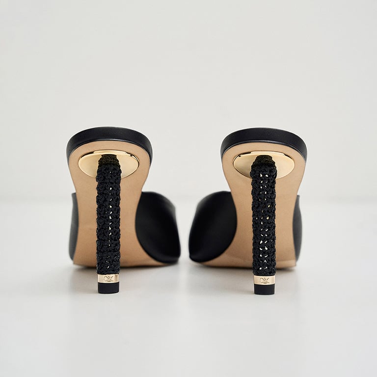 Women’s leather woven-heel pointed-toe mules in black – CHARLES & KEITH