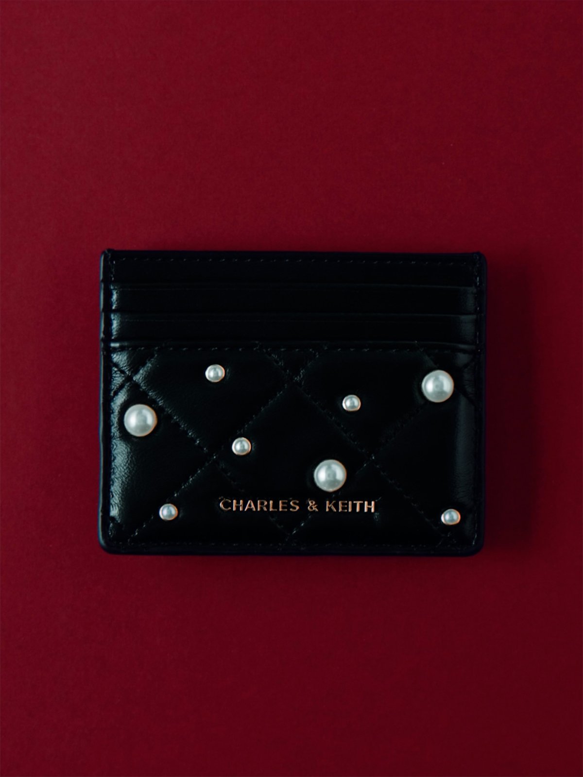 Burgundy Janie Quilted Card Holder - CHARLES & KEITH