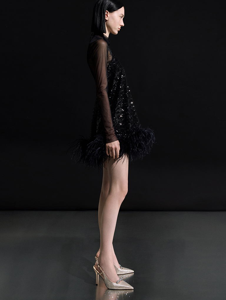 Women’s recycled polyester crystal-embellished bow slingback pumps in sand - CHARLES & KEITH